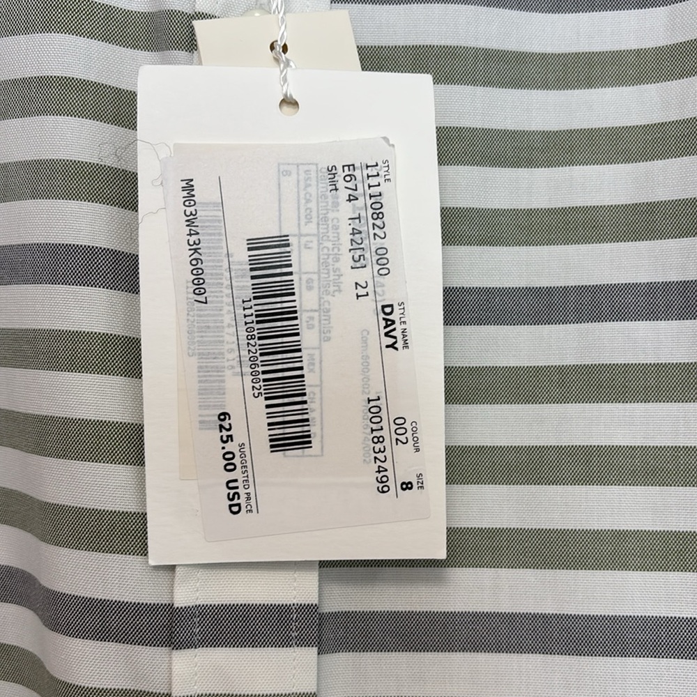 MaxMara Women’s Blue, Olive and White Striped Button-Up Shirt with French Cuffs. - Picture 7 of 7